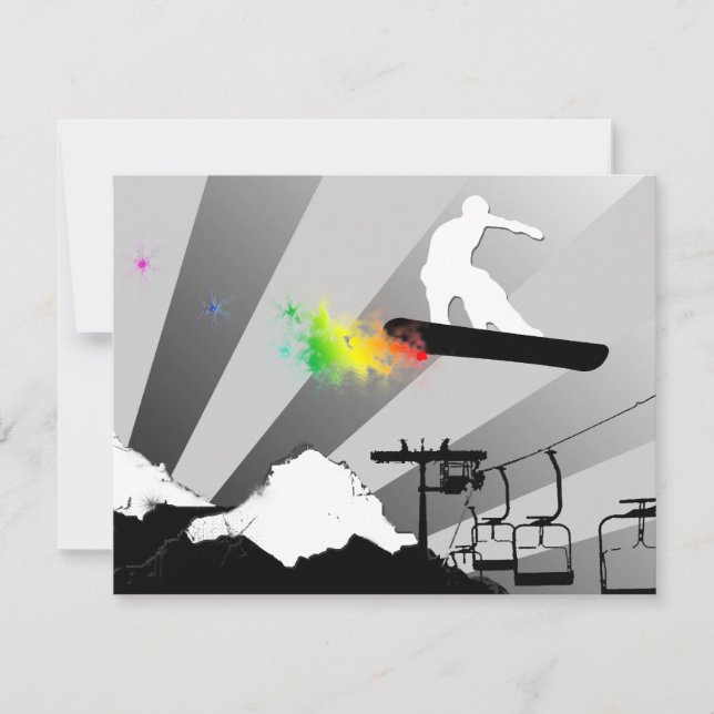 Invitación snowboard : traza de polvo arco iris (Anverso)