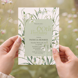 Invitación Snowdrop 60th Birthday Watercolor Botanical Green