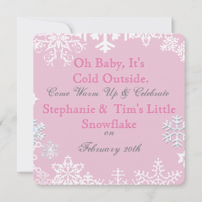 Invitación Snowflake Baby Shower Rosa (Anverso)