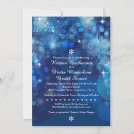 Invitación Snowflake Blue Bokeh Winter Bridal Shower