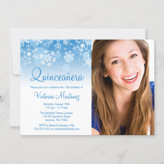 Invitación Snowflake Blue White Winter Wonderland Quinceanera