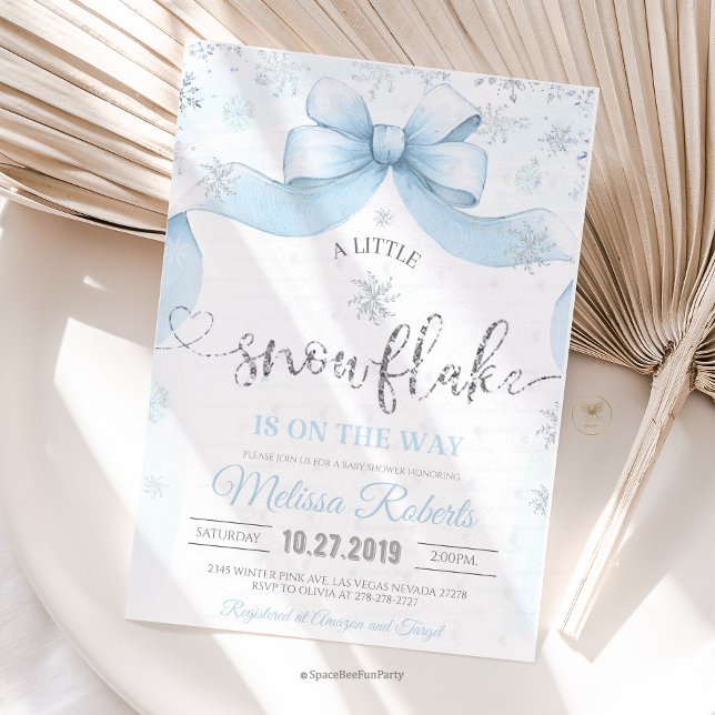 Invitación Snowflake Bow baby shower  (snowflake baby shower, winter baby shower, baby shower bow, winter baby shower decor, snowflake baby)