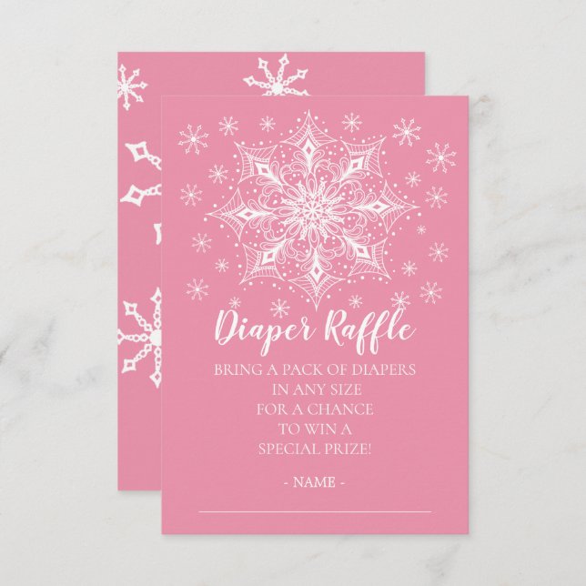 Invitación Snowflake Girls Baby Shower Diaper Raffle Ticket (Anverso / Reverso)