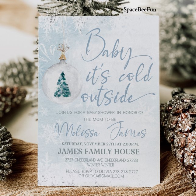 Invitación Snowflake Invierno ducha bebé Niño Bebé hace frío (Snowflake Winter baby shower Boy Baby it's cold outside Baby shower invitation Winter baby shower Ch)