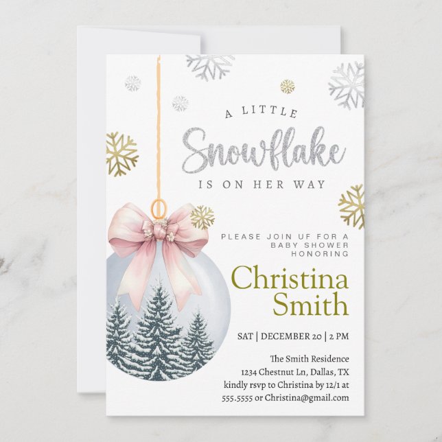 Invitación Snowflake Invierno Rosa Wonderland Beber Shower (Anverso)