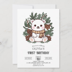 Invitación Snowflake Magic Polar Bear 1er cumpleaños digital