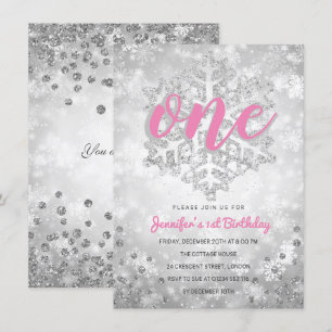 Invitación Snowflake, Purpurina de invierno plateado   Primer
