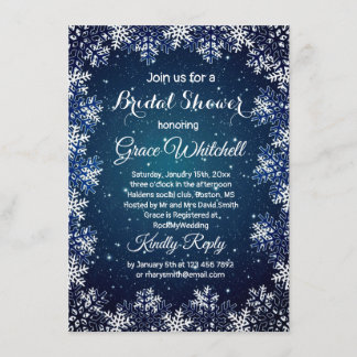 Invitación Snowflake sobre los Navidades azules de medianoche