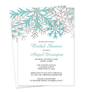 Invitación Snowflake Verde azulada Blue Silver Winter Bridal 