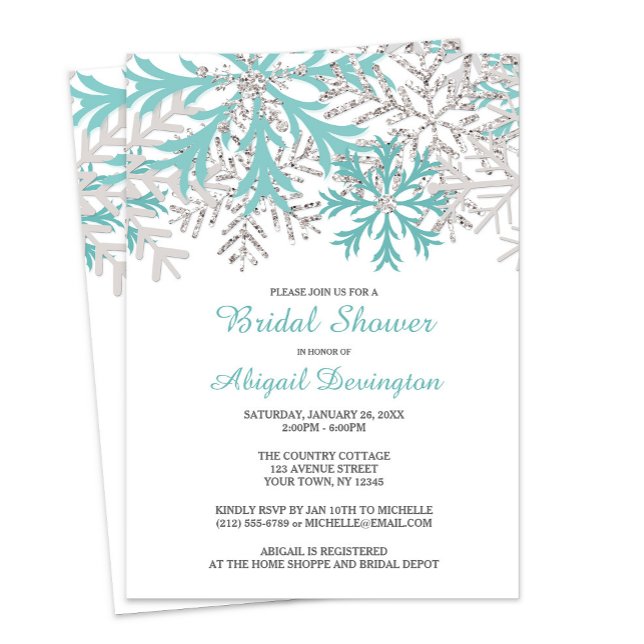 Invitación Snowflake Verde azulada Blue Silver Winter Bridal  (Subido por el creador)