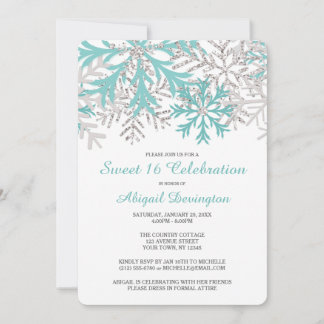Invitación Snowflake Verde azulada Blue Silver Winter Sweet 1
