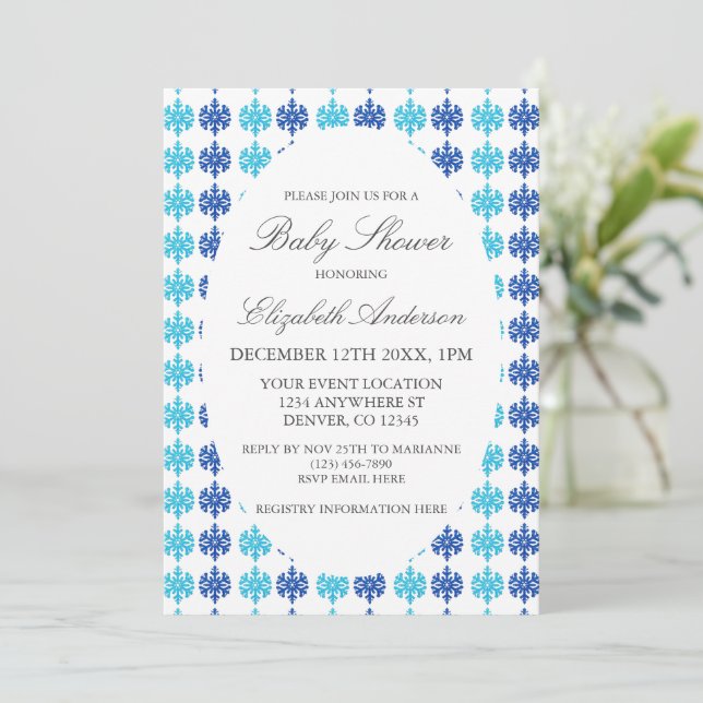Invitación Snowflake Winter Baby Shower (Anverso de pie)