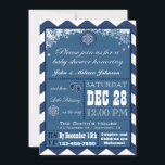 Invitación Snowflake Winter Baby Shower<br><div class="desc">Invitación a Baby Shower del patrón de invierno Chevron Snowflake.  La ducha de bebé con copo de nieve azul invernal puede ser para un niño o una ducha de bebé chica.</div>