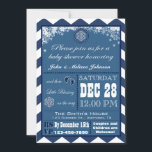 Invitación Snowflake Winter Baby Shower<br><div class="desc">Invitación a Baby Shower del patrón de invierno Chevron Snowflake.  La ducha de bebé con copo de nieve azul invernal puede ser para un niño o una ducha de bebé chica.</div>