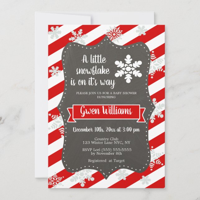 Invitación Snowflake Winter Baby Shower | Rojo y Blanco (Anverso)