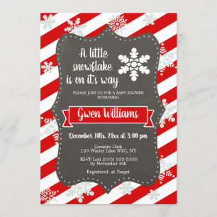 Invitación Snowflake Winter Baby Shower   Rojo y Blanco
