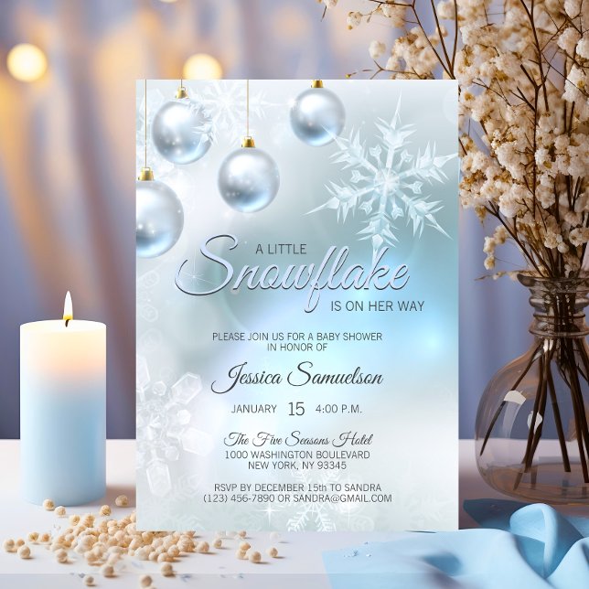 Invitación Snowflake Winter Blue Wonderland Baby Shower (Snowflake Winter Blue Wonderland Baby Shower Invitation)
