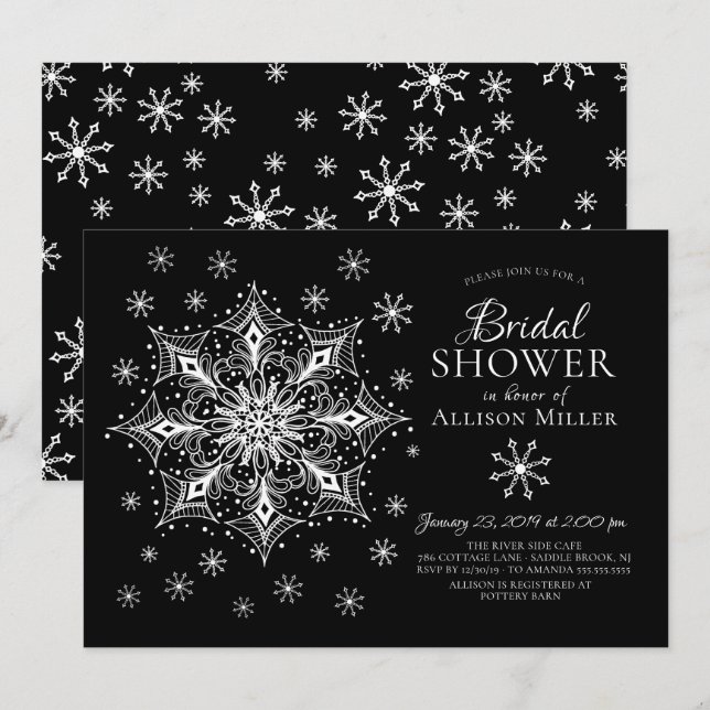 Invitación Snowflake Winter Elegant Bridal Shower (Anverso / Reverso)