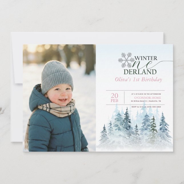 Invitación Snowflake Winter Onederland Kid Photo 1st Birthday (Anverso)