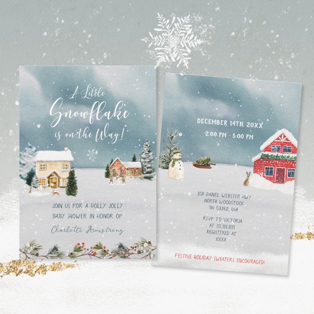 Invitación Snowflake Winter Wonderland Watercolor Baby Shower (Snowflake Winter Wonderland Watercolor Baby Shower Invitation ©Susanne Sachers Sunny Mind Design 🌞)