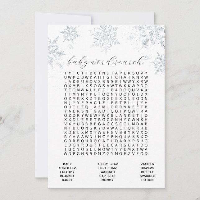 Invitación Snowflakes Baby Word Search Game Card (Anverso)