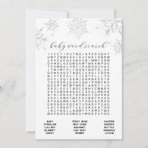 Invitación Snowflakes Baby Word Search Game Card