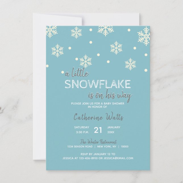Invitación Snowflakes Blue Silver Gray BABY SHOWER | CHICO (Anverso)