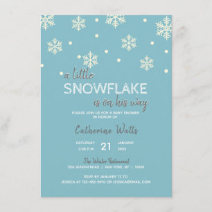 Invitación Snowflakes Blue Silver Gray BABY SHOWER   CHICO