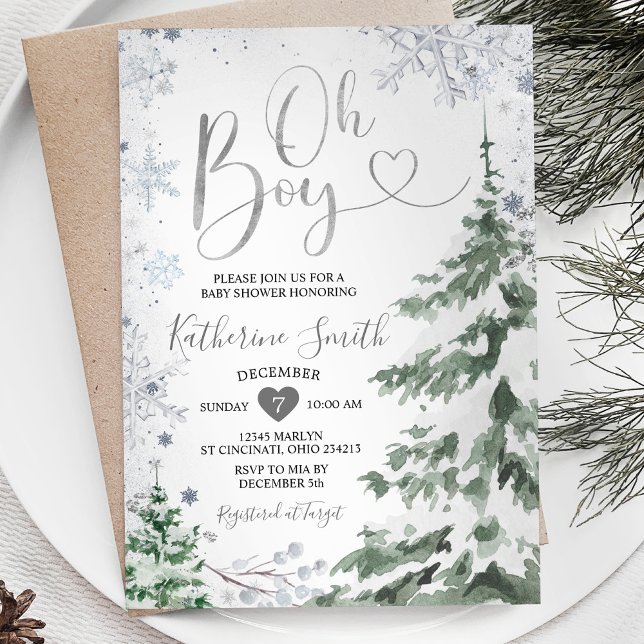 Invitación Snowflakes con el bosque Baby Shower de invierno (Subido por el creador)