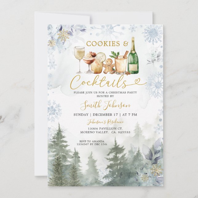 Invitación Snowflakes Cookie Cocktail Christmas Holiday Party (Anverso)