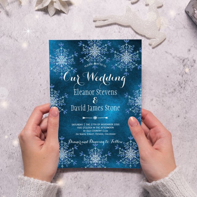 Invitación Snowflakes elegante boda rústico de invierno azul  (Subido por el creador)