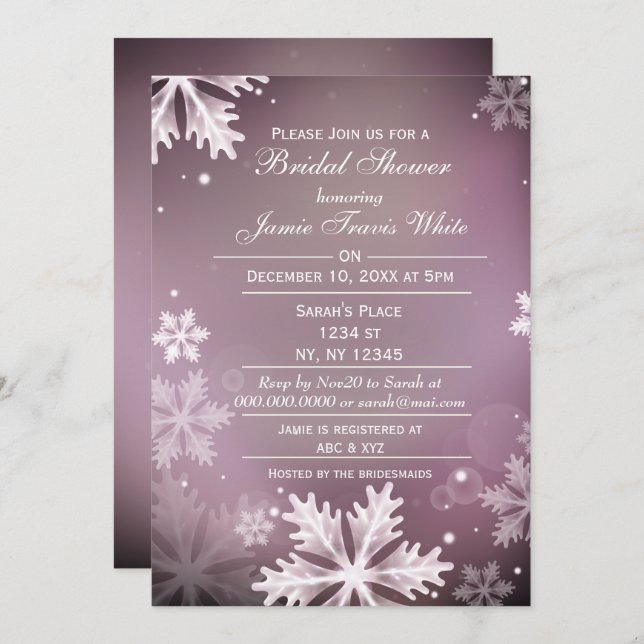 Invitación Snowflakes Invierno Rosa Ducha de novia Invierno (Anverso / Reverso)