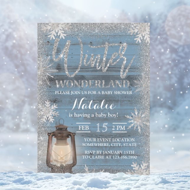 Invitación Snowflakes & Lantern Winter Wonderland Baby Shower (Subido por el creador)