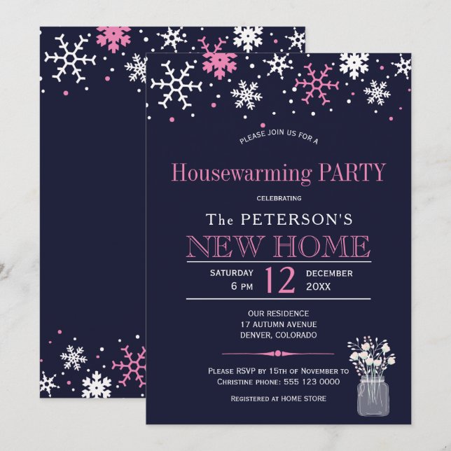 Invitación Snowflakes marina fiesta de calentamiento de la ca (Anverso / Reverso)