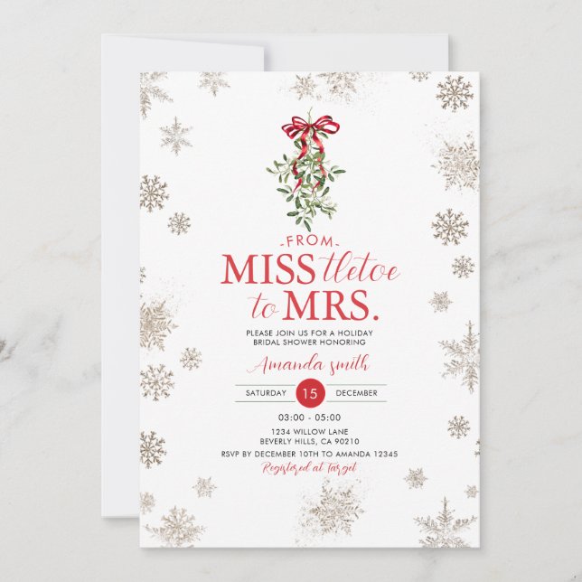Invitación Snowflakes Miss tletoe a la señora Bridal Shower (Anverso)