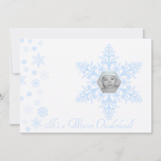 Invitación Snowflakes Onederland 1er cumpleaños Azul (Anverso)