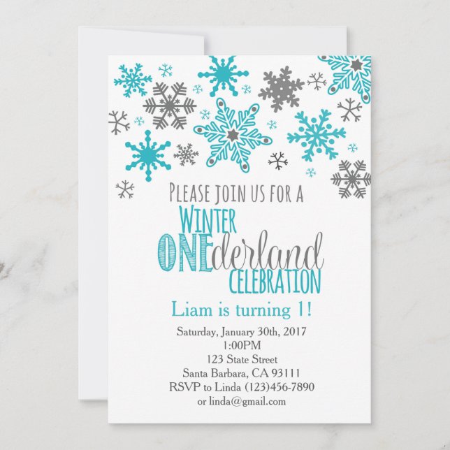 Invitación Snowflakes Onederland Birthday Invitation-Aqua (Anverso)
