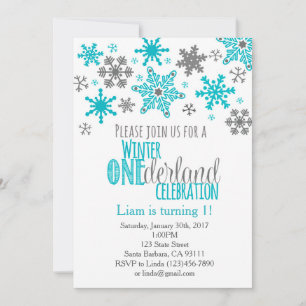 Invitación Snowflakes Onederland Birthday Invitation-Aqua