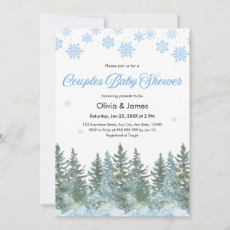 Invitación Snowflakes Pine Trees Winter Couples Baby Shower