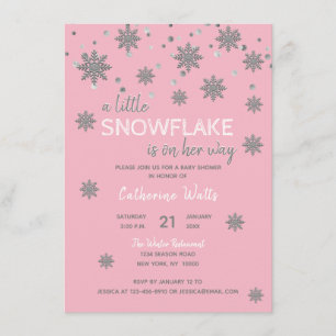 Invitación Snowflakes Pink Silver Gray BABY SHOWER   Chica