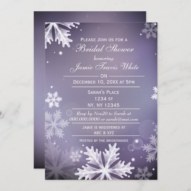 Invitación Snowflakes Purple Winter Bridal Ducha invitan (Anverso / Reverso)