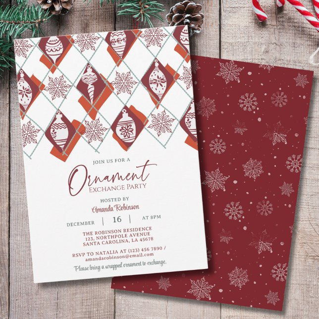 Invitación Snowflakes Red Ornament Christmas Exchange Party (Subido por el creador)