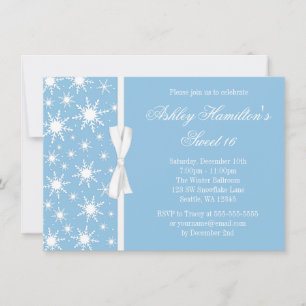 Invitación Snowflakes Sweet 16 Winter Wonderland Blue