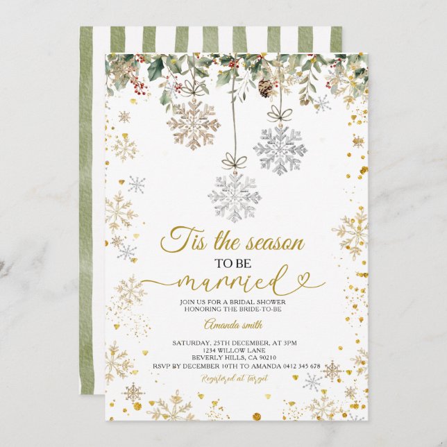 Invitación Snowflakes Tis The Season to Be Married Bridal  (Anverso / Reverso)