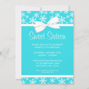 Invitación Snowflakes White Bow Winter Wonderland Sweet 16