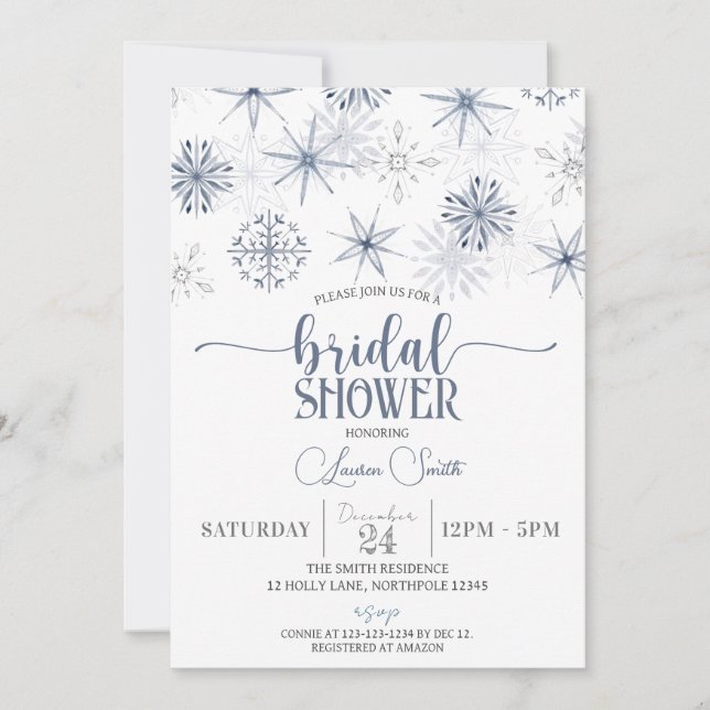 Invitación Snowflakes Winter Bridal Shower (Anverso)
