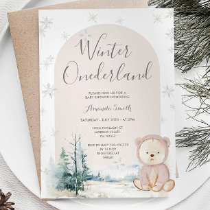 Invitación Snowflakes Winter Onederland Bear Baby Shower