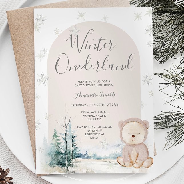 Invitación Snowflakes Winter Onederland Bear Baby Shower (Subido por el creador)
