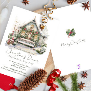 Invitación Snowflakes Winter Scene Watercolor Pine Navidades