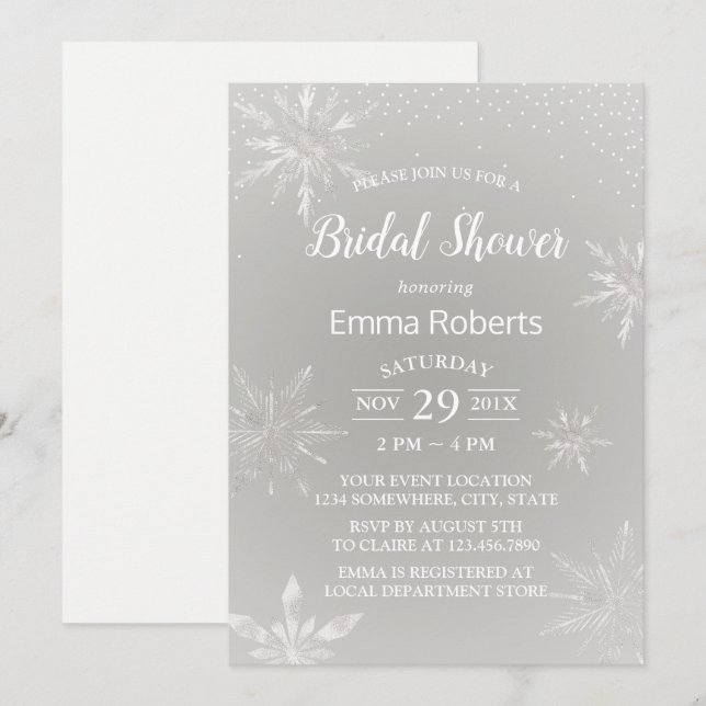 Invitación Snowflakes Winter Wedding Bridal Shower (Anverso / Reverso)